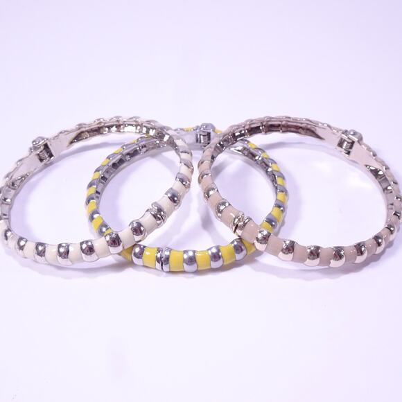 Banana Republic Women's Silver NUDES Enamel Striped Cuff Bracelet Set 3 NWT 78 - Picture 8 of 8